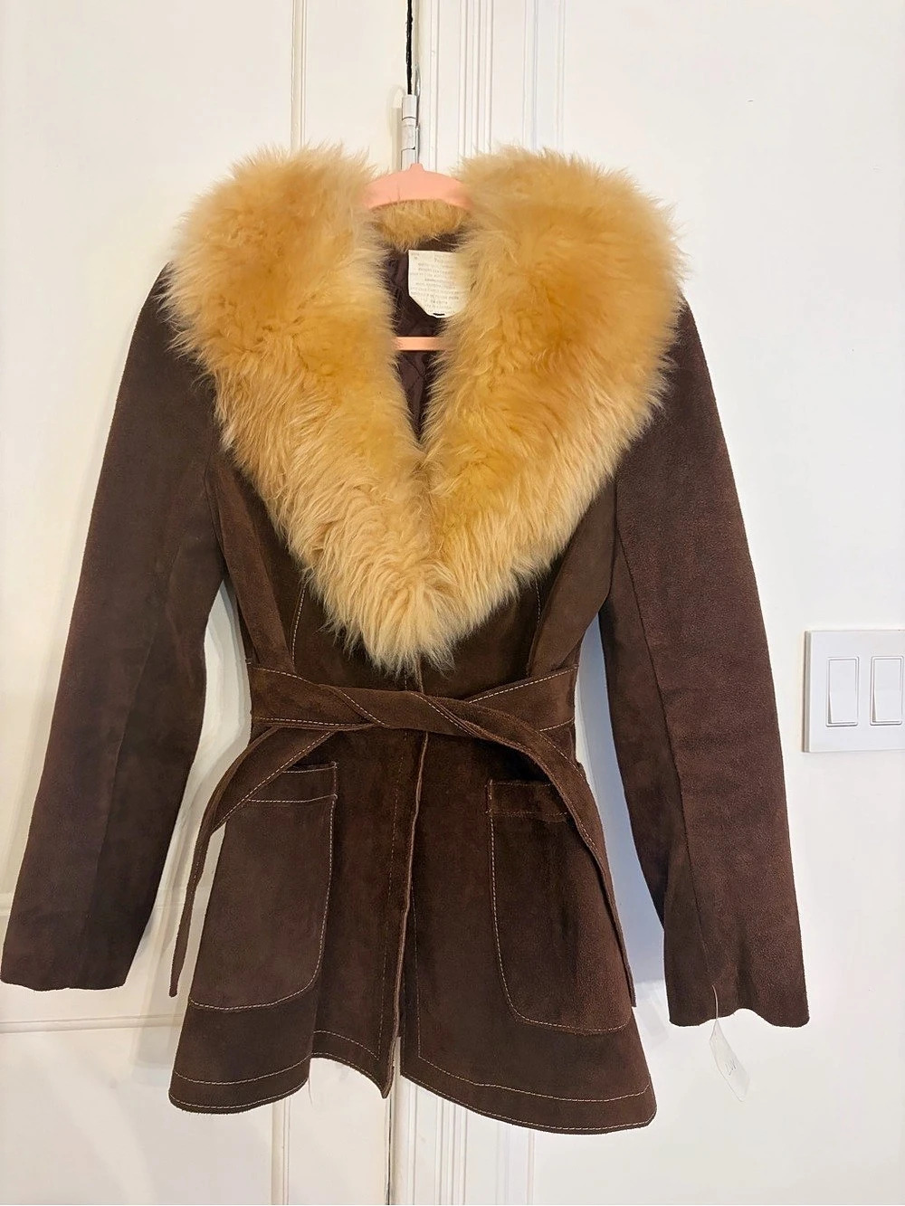 Vintage 70’s Brown Suede Shearling Collar Penny Lane Coat Size 9(S/M?)